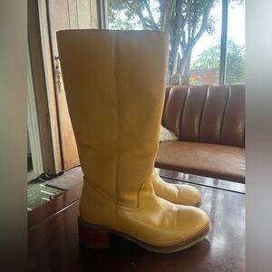 Frye Tall Leather Heeled Boots in Yellow